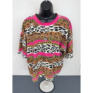Classy Lady Women's Baroque Print Crew Neck Boxy Tee Multi Size XL Retro 90s